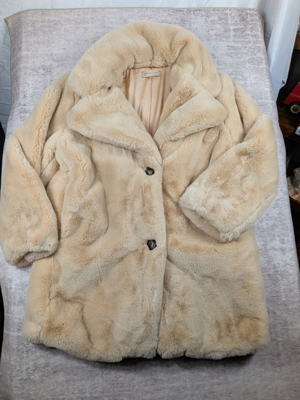 Philosophy Plush Faux Fur Coat in Light Cream